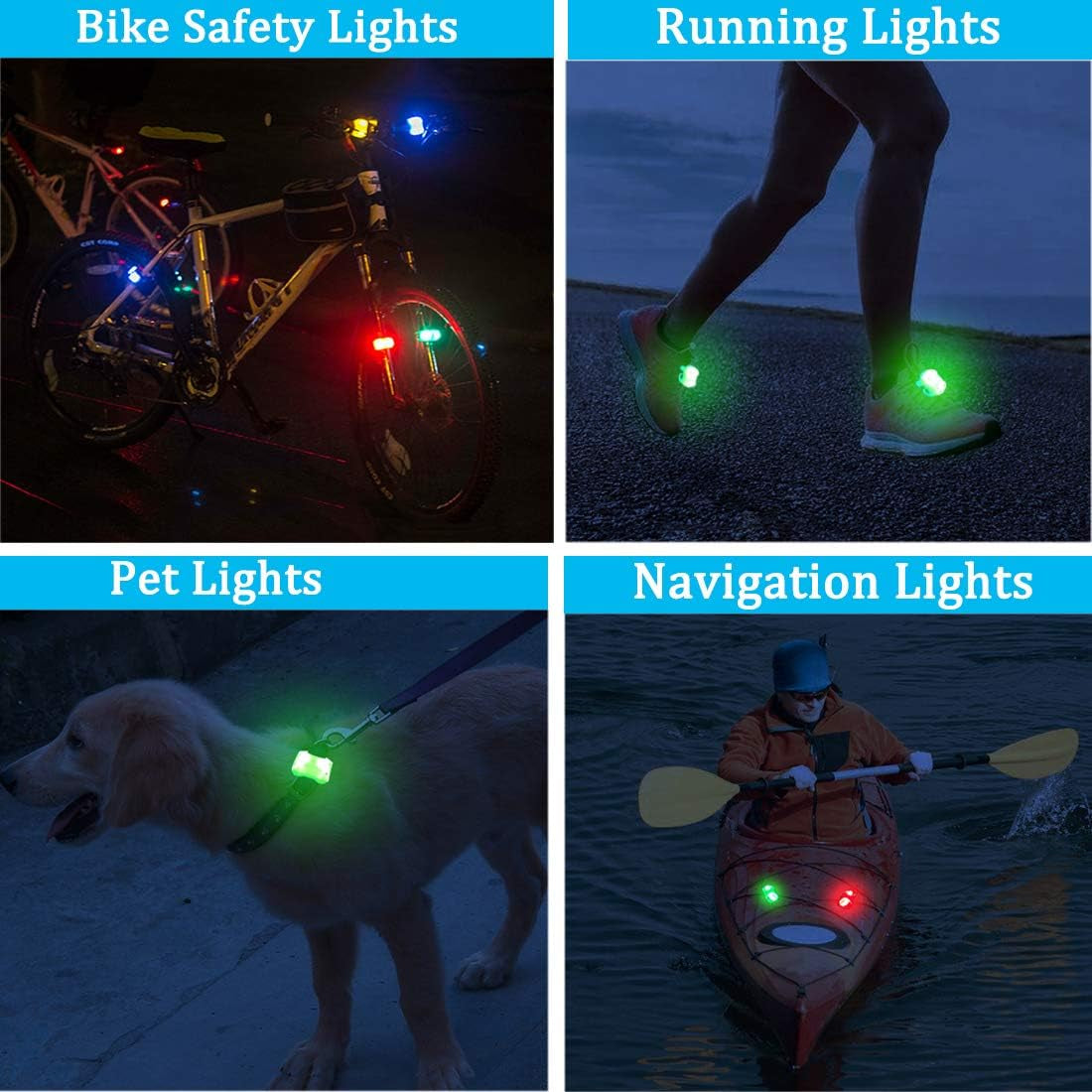 2Pcs Boat Kayak Battery Navigation Lights Safety Lights Boat Bow Lights Stern Lights Bike Lights Pet Lights Night Running Lights with 3 Modes (Green)