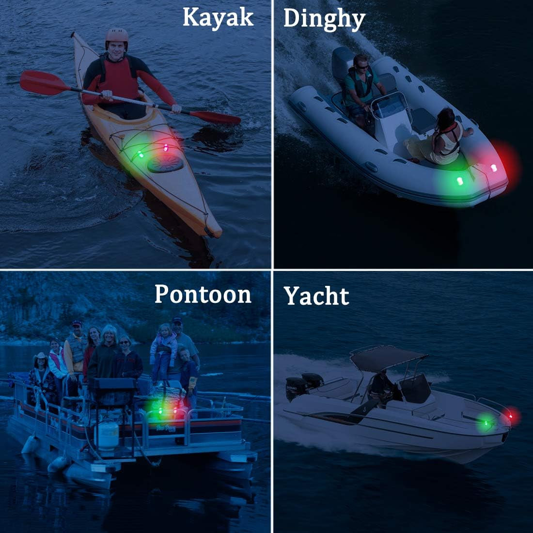 2Pcs Boat Kayak Battery Navigation Lights Safety Lights Boat Bow Lights Stern Lights Bike Lights Pet Lights Night Running Lights with 3 Modes (Green)