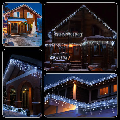 Christmas Lights, 13FT Extendable LED String Lights,Waterproof Outdoor Fairy Lights Curtain Lights Icicle Lights for Christmas Garden Patio Party Decoration