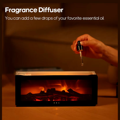 Simulated Fireplace Diffuser Aroma Essential Oil Air Humidifier with Timer Remote & Colorful Night Light for Home Creative Gift